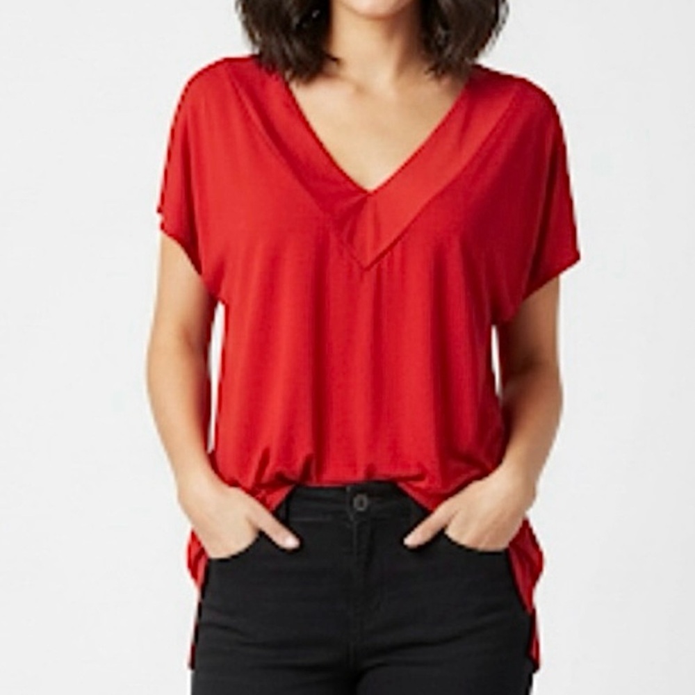 Eloquii Top Tunic Knit V-Neck Red Cap Sleeve 14/16 Casual Work Holiday Party
